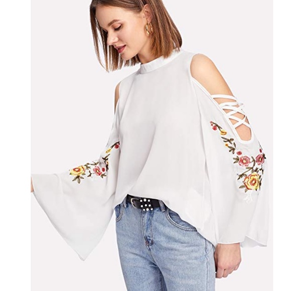 AMELIA | Bell Sleeve Floral Embroidered Blouse | - Picture 2 of 5
